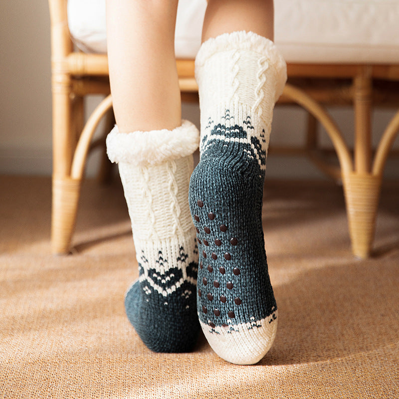 Love Knitted Plush Floor Socks Winter Warm Non-slip Carpet Socks Christmas Home Women