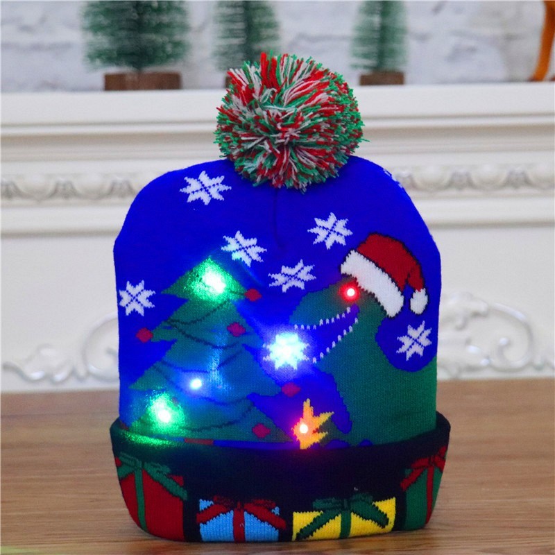 LED Christmas Hat Sweater Knitted Beanie Christmas Light Up Knitted Hat Christmas Gift  Kids Xmas New Year Decorations