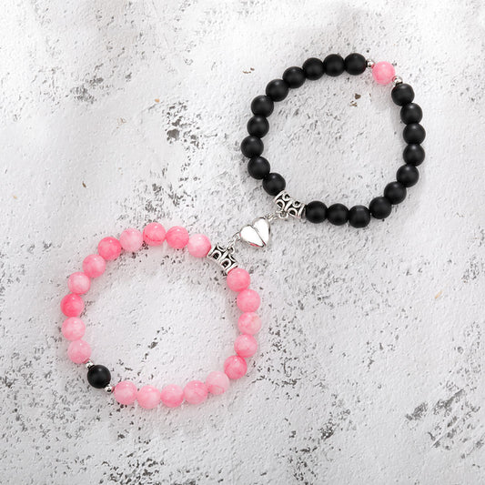 A Pair Of New Peach Heart Magnet Couple Bracelets