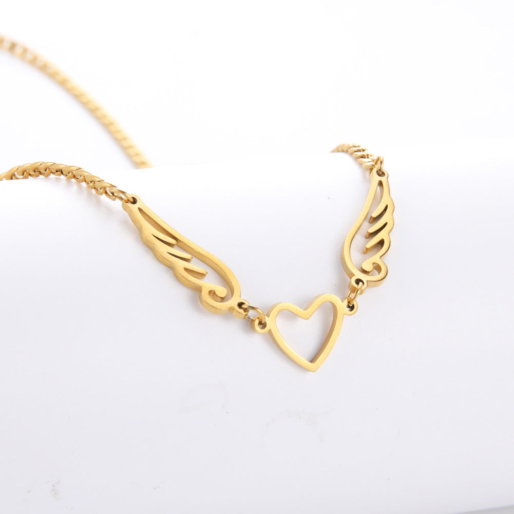 Hollow Heart Angel Wing Necklace