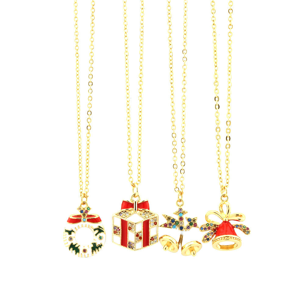 Christmas Tree Santa Claus Elk Snowman Oil-drop Necklace With Colored Rhinestones Ins Festival Clavicle Chain Necklace For Women Jewelry