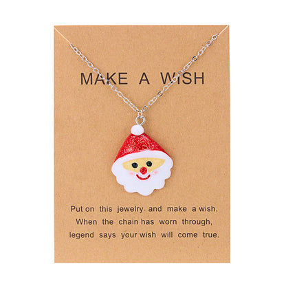 Cute Cartoon Resin Necklace Christmas Snowman Santa Claus Pendant Clavicle Chain Necklace For Women Jewelry