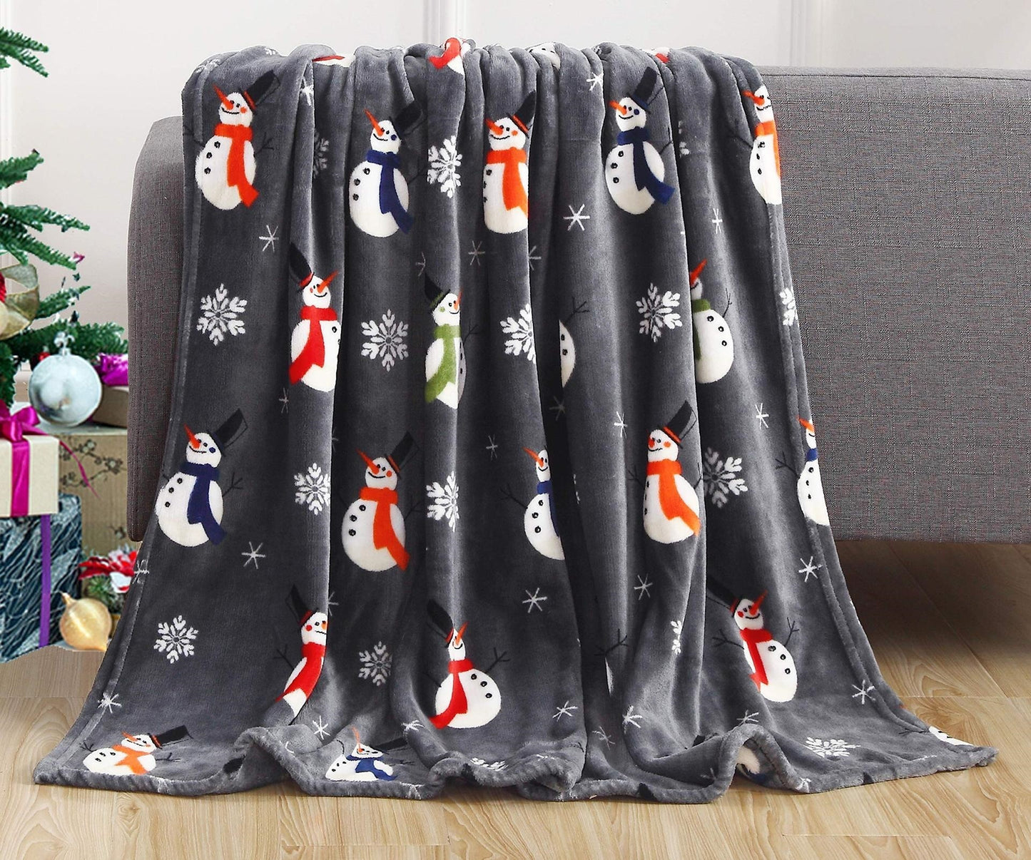 Christmas Elk Snowman Santa Claus Print Blanket Winter Double-sided Flannel Blanket For Sofa Sleeping Shawl