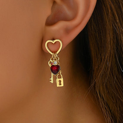 Valentine's Day Gift Luxury Love Earrings With Rhine Stone Lock Series Diamond Lock-shaped Special-interest Earrings For Women