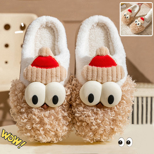 Cartoon Bearded Santa Claus Slippers Home Warm Non-slip Plush   Cotton Shoes Christmas Couple Floor Bedroom Slipper Women Men