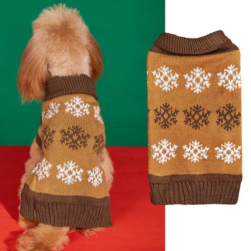 Snowflake Brown Gray Autumn And Winter New Dog Christmas Sweater