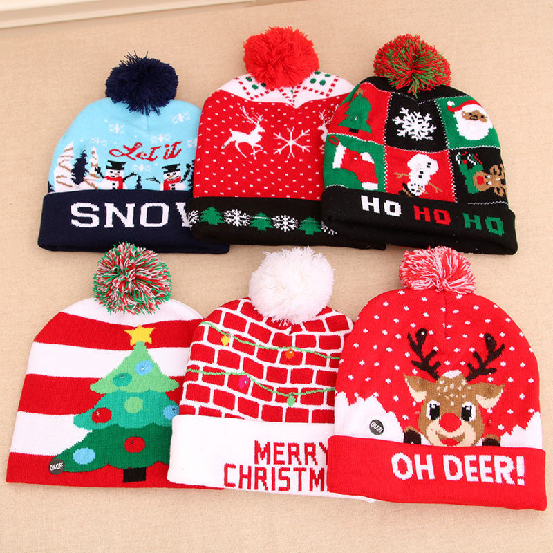 LED Christmas Hat Sweater Knitted Beanie Christmas Light Up Knitted Hat Christmas Gift  Kids Xmas New Year Decorations