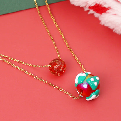 Christmas Luminous Necklace Fashion Niche Christmas Tree Santa Claus Round Bead Double-layer Necklace For Women Jewelry