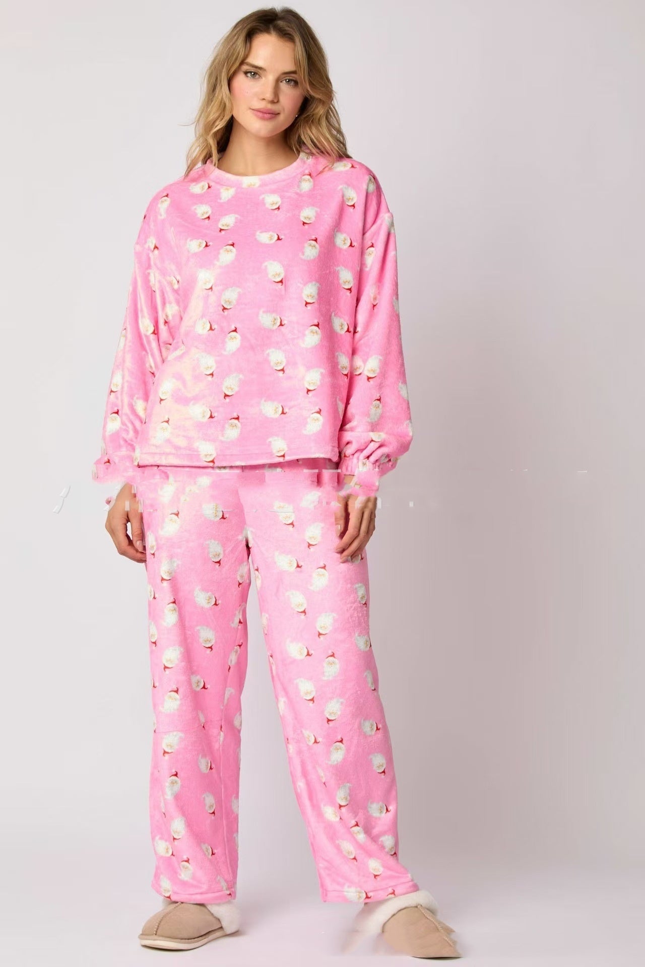 Women's Christmas Hat Pajamas Long Sleeve Trousers Suit