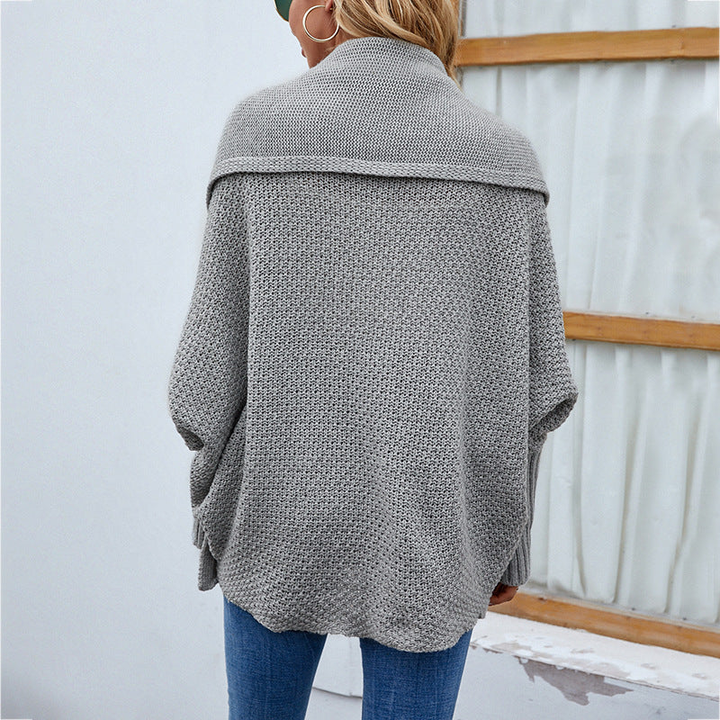 New Loose Knitted Sweater Solid Color Bat Sleeve Large Lapel Cardigan Autumn And Winter Fashion Jacket For Women Clothing