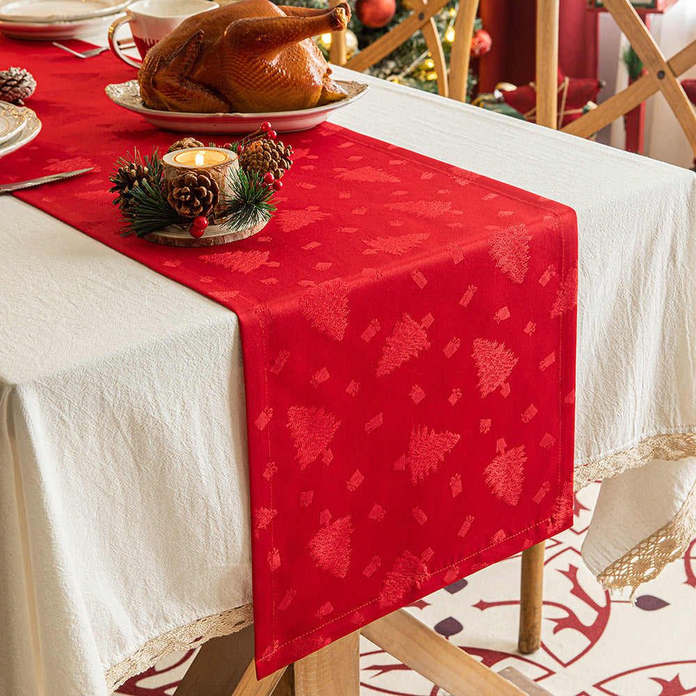 Christmas Table Runner Dark Jacquard Dining Table