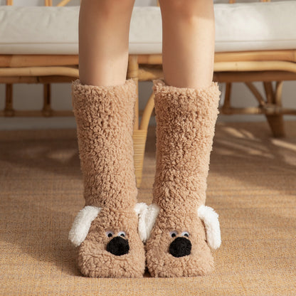 Cute Cartoon Dog Floor Socks Winter Warm Non-slip Plush Socks For Wamen