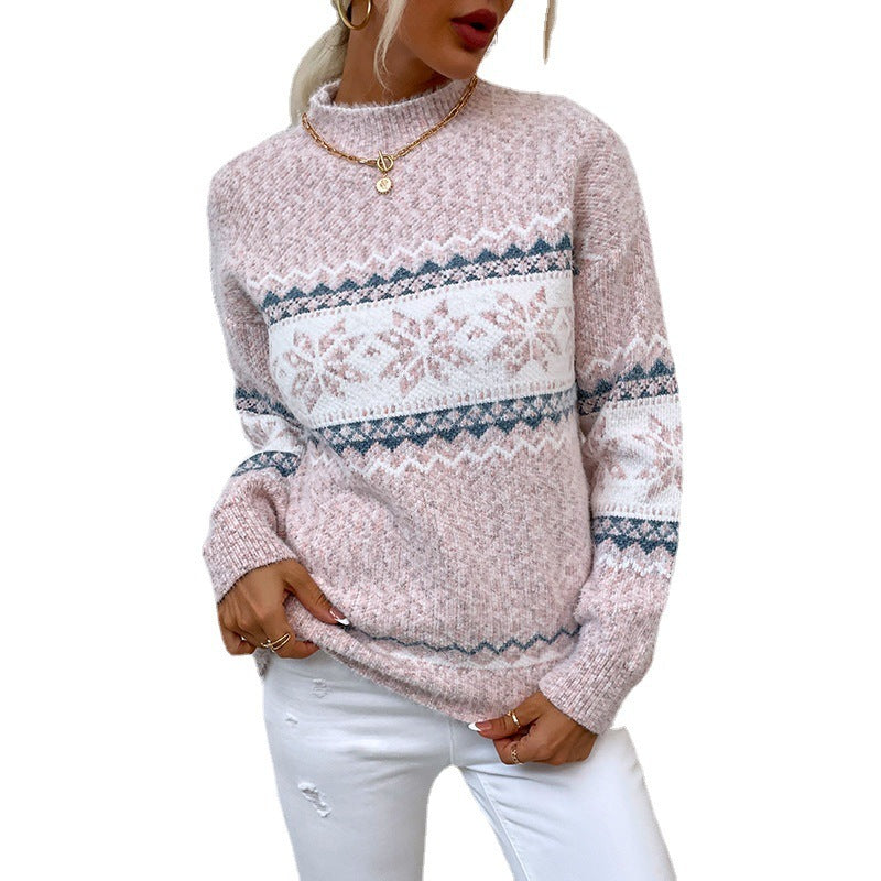 Half Turtleneck Snowflake Sweater Women