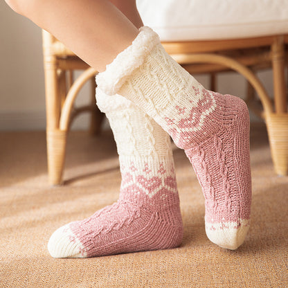 Love Knitted Plush Floor Socks Winter Warm Non-slip Carpet Socks Christmas Home Women