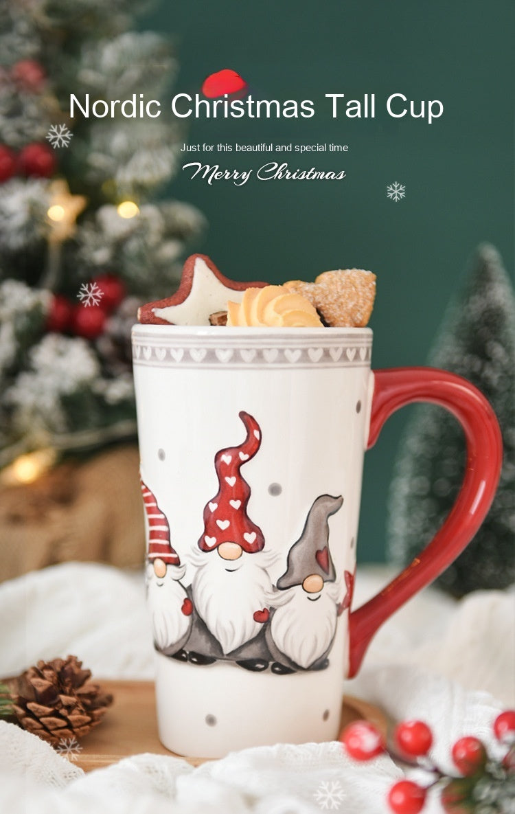 Christmas Large Capacity Ceramic Relief Cup