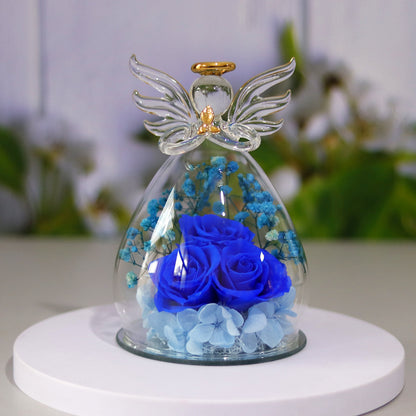 Eternal Flower Gift Box Angel Glass Cover Dried Rose Gift Box For Christmas New Year Valentine's Day Home Decor