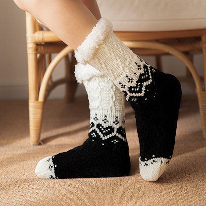 Love Knitted Plush Floor Socks Winter Warm Non-slip Carpet Socks Christmas Home Women