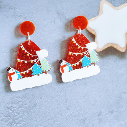 Sweet Christmas Tree Earrings With Rhinestones New Fashion Christmas Acrylic Earrings Women's Jewelry