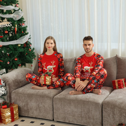 European And American Long Sleeve Home Wear Printed Plaid Christmas Suit