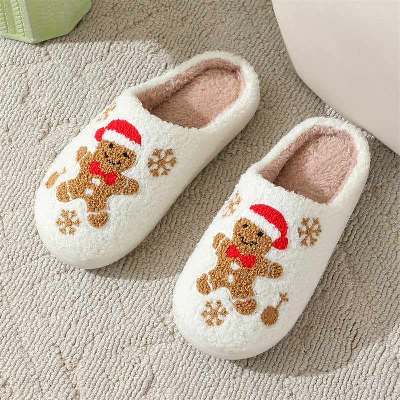 Christmas Snowflake Gingerbread Slippers Winter Indoor Non-slip Floor Bedroom Fuzzy House Shoes For Women Home Slippers