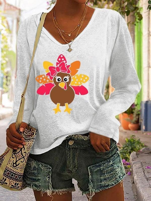 Women's V-neck Long Sleeved T-shirt