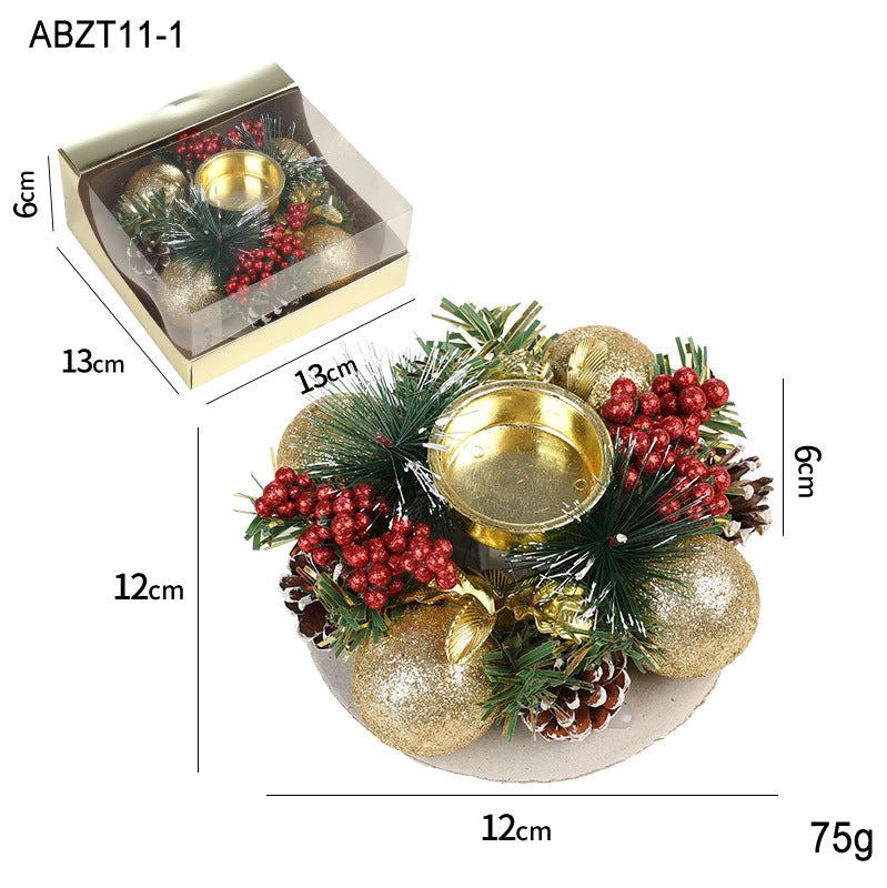 Christmas Candle Metals Candlestick Wreath Artificial Pinball Pinecone Candle Holder Fake Leaves Xmas New Year Home Table Decor