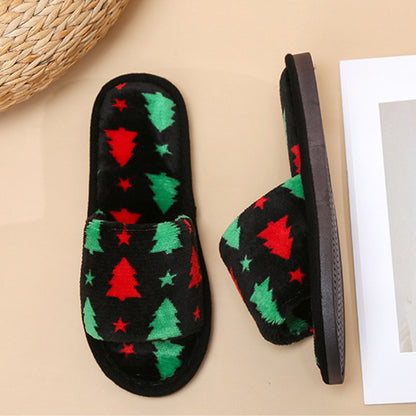 Christmas Tree Home Slippers Fashion Floor Bedroom Open-toe Plush Slippers For Women Fuzzy House Shoes