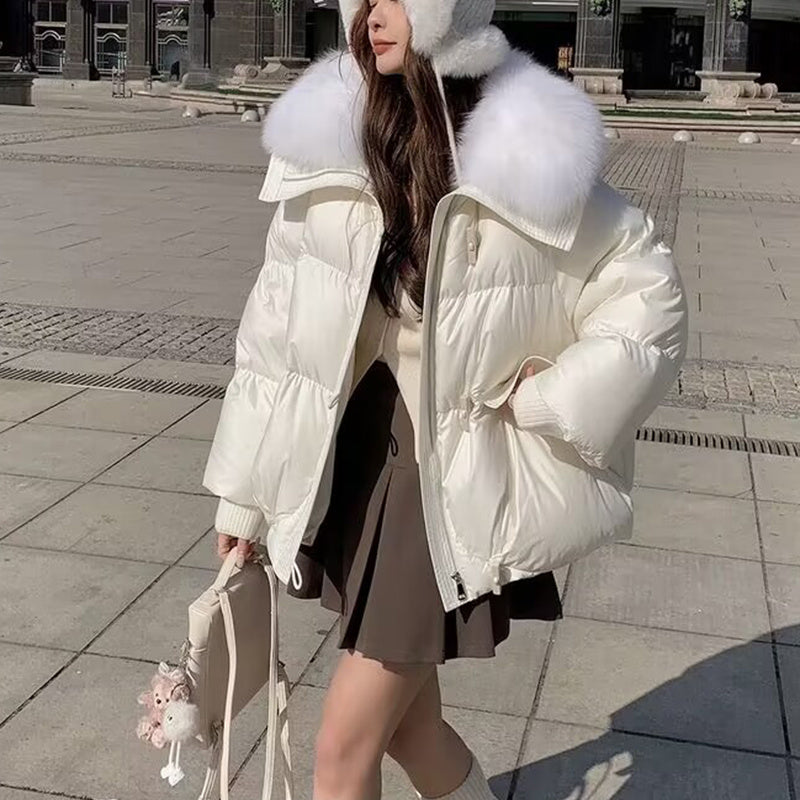 Down Cotton-padded Jacket Women's Short Fur Collar Thickened Coat Winter Clothing