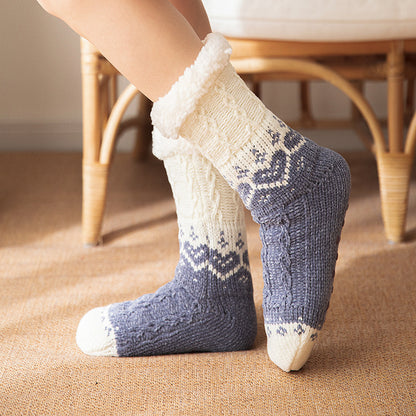 Love Knitted Plush Floor Socks Winter Warm Non-slip Carpet Socks Christmas Home Women