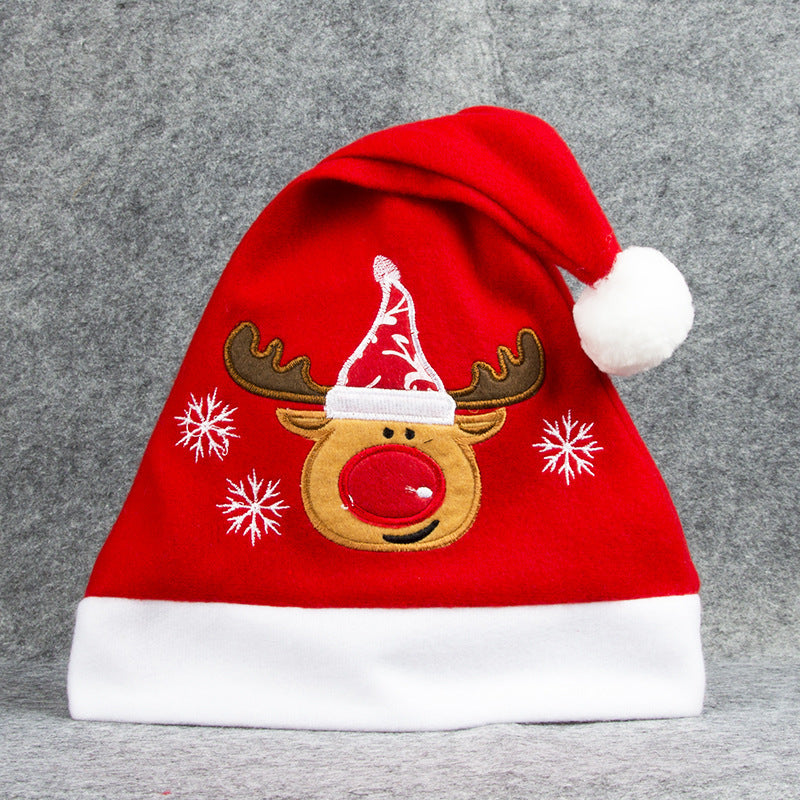 Cartoon Christmas Hat With Elk Santa Claus Embroidery Design Holiday Party Decoration Fuzzy Hat