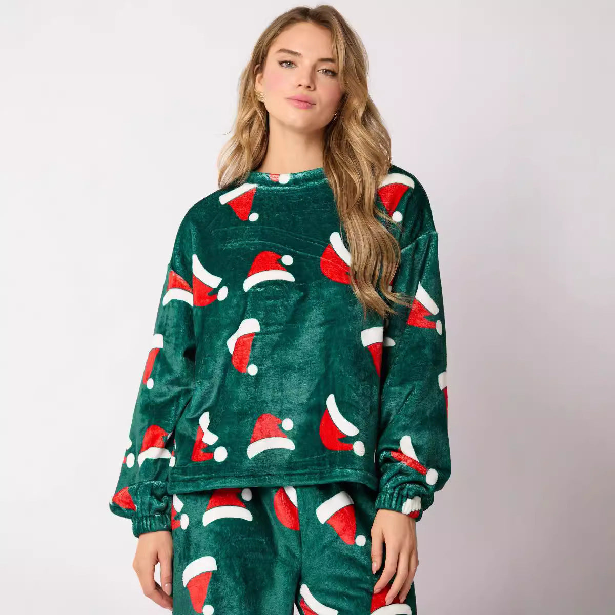 Women's Christmas Hat Pajamas Long Sleeve Trousers Suit