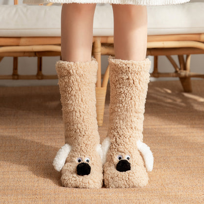 Cute Cartoon Dog Floor Socks Winter Warm Non-slip Plush Socks For Wamen