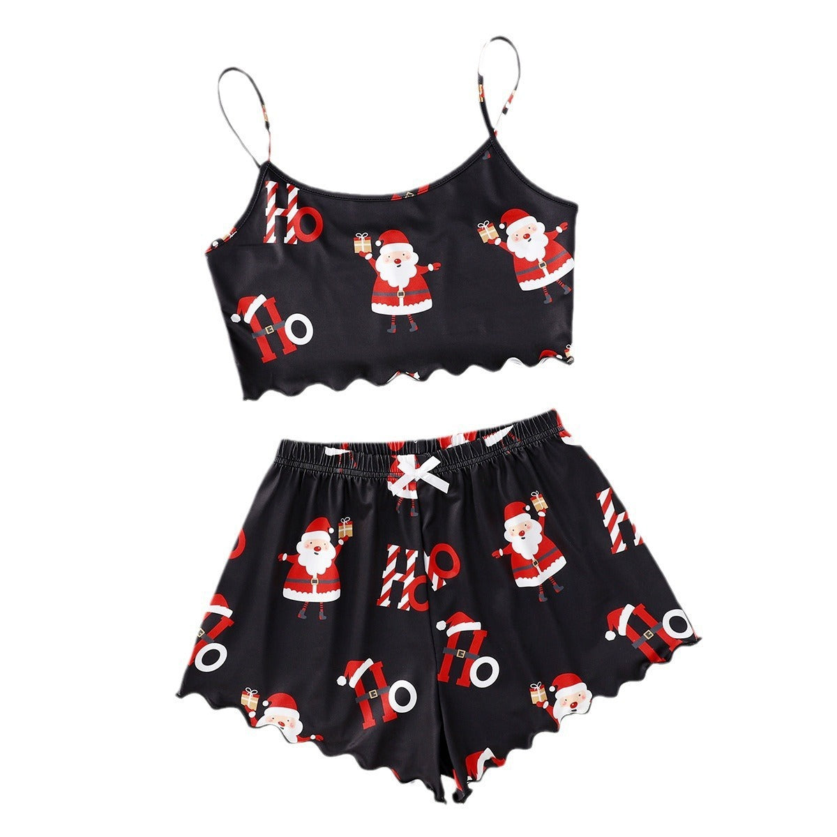 Christmas European And American Thin Pajamas Women's Sleeveless Shorts Milk Silk Simple Casual Two-piece Suit Homewear