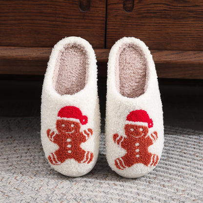 Christmas Gingerbread Cotton Slippers Winter Home Shoes