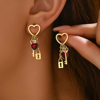 Valentine's Day Gift Luxury Love Earrings With Rhine Stone Lock Series Diamond Lock-shaped Special-interest Earrings For Women