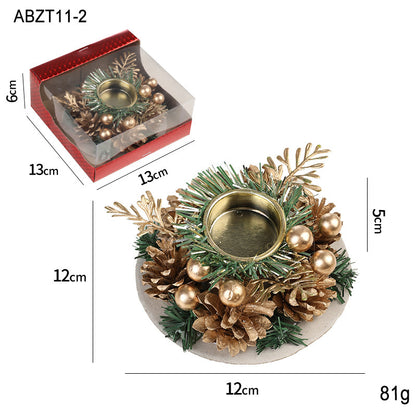 Christmas Candle Metals Candlestick Wreath Artificial Pinball Pinecone Candle Holder Fake Leaves Xmas New Year Home Table Decor