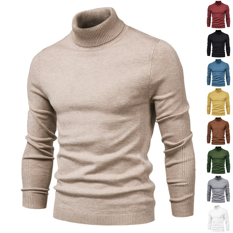 Men's Solid Color Slim Pullover Turtleneck Sweater Winter Casual Tops Clothing