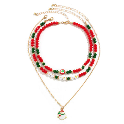 Beaded Women's Necklace Christmas Snowman Gift Imitation Crystal Ornament