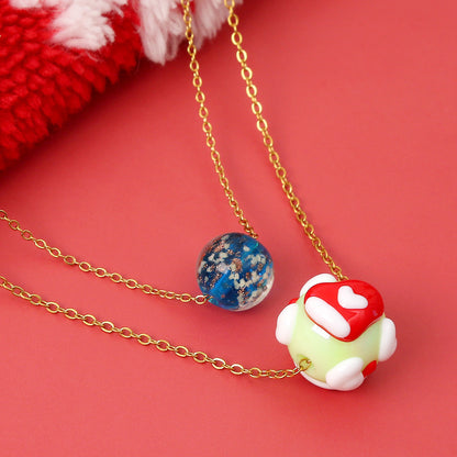 Christmas Luminous Necklace Fashion Niche Christmas Tree Santa Claus Round Bead Double-layer Necklace For Women Jewelry