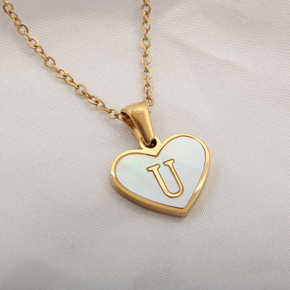 26 Letter Heart-shaped Necklace White Shell Love Clavicle Chain Fashion Personalized Necklace For Women Jewelry Valentine's Day