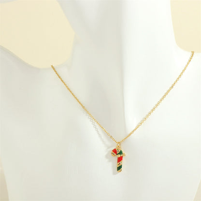 Christmas Tree Santa Claus Elk Snowman Oil-drop Necklace With Colored Rhinestones Ins Festival Clavicle Chain Necklace For Women Jewelry